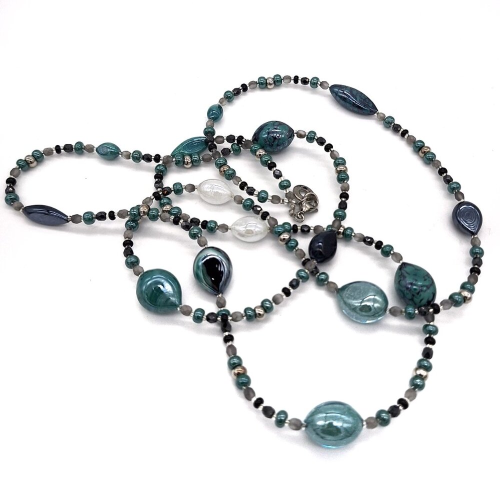 Antica Murrina Murano Glass Teal Green Long Bead Necklace 51" - Picture 8 of 10